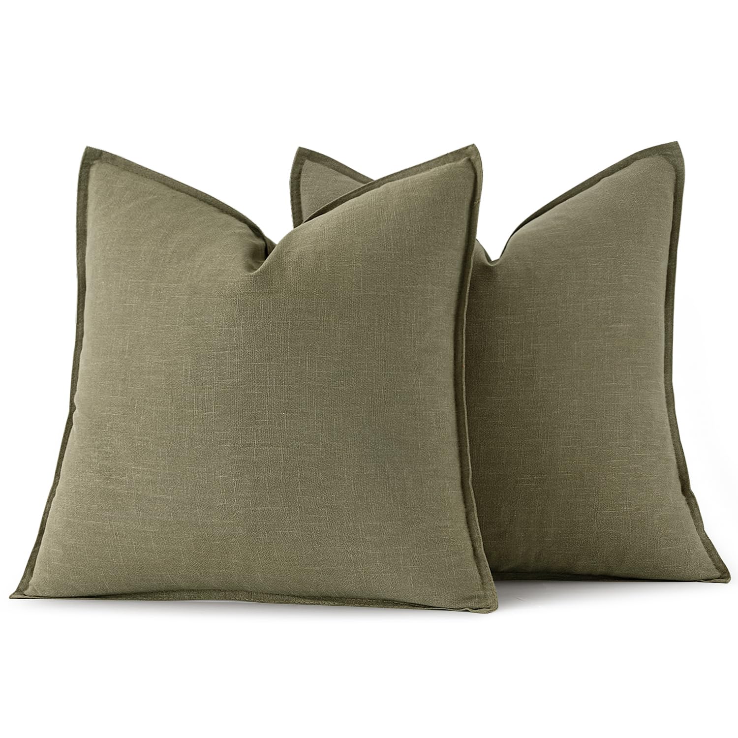 MIULEE Decorative Linen Pillow Covers 18x18 Inch Light Olive Green
