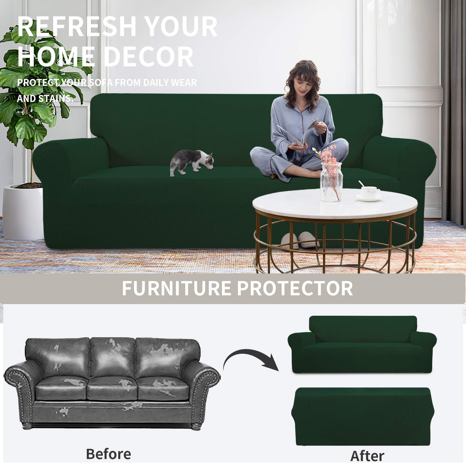 Easy-Going Stretch Chair Slipcover with Arm Washable Dark Green