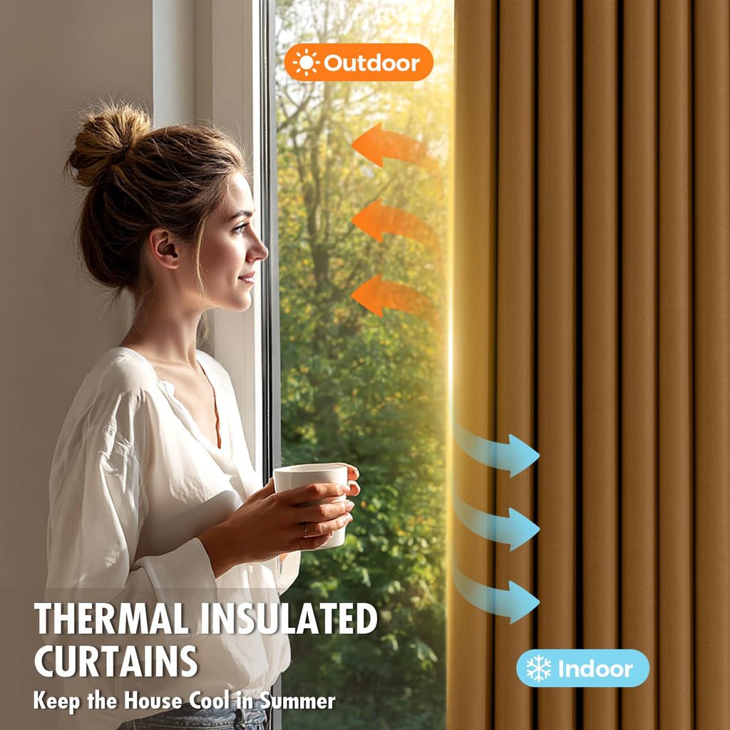 MIULEE Golden Brown Blackout Bedroom Curtains Drapes 84 Inch Long 52"x84"