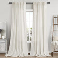 Cream Linen Curtains 108 Inches Long 2 Panels Set Back Tab Rod Pocket Semi Sheer Cotton Textured Light Filtering Extra Long Curtain Farmhouse High Ceiling Curtains for Living Room 9Ft 42x108