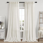 Cream Linen Curtains 108 Inches Long 2 Panels Set Back Tab Rod Pocket Semi Sheer Cotton Textured Light Filtering Extra Long Curtain Farmhouse High Ceiling Curtains for Living Room 9Ft 42x108