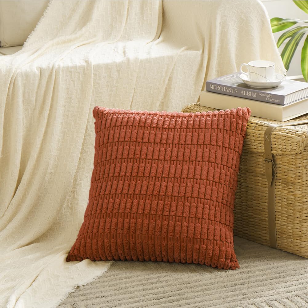 Fancy Homi 4 Packs Decorative Throw Pillow Covers for Living Room Couch Bed, Modern Farmhouse Boho Home Décor Accent Cushion Case, 20" x 20", Burnt Orange