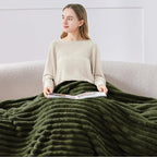 BEDELITE Fleece Throw Blanket for Couch - 300GSM Soft & Warm Fluffy Olive Green Blanket, Decorative and Giftable Striped Blankets for Women, Men, 50"x60"