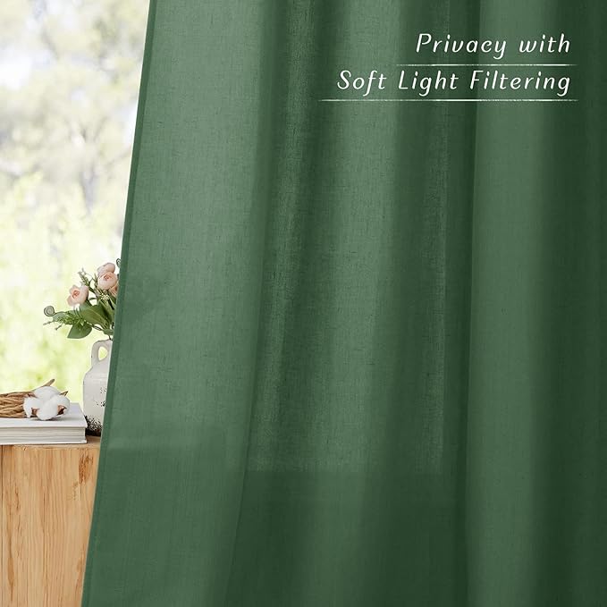 NICETOWN Olive Green Thick Linen Curtains 72" Length, Grommet Privacy Window Treatments Linen Weave with Light Penetration Vertical Drapes for Farmhouse/Home Office, W42 x L72, 2 Panels