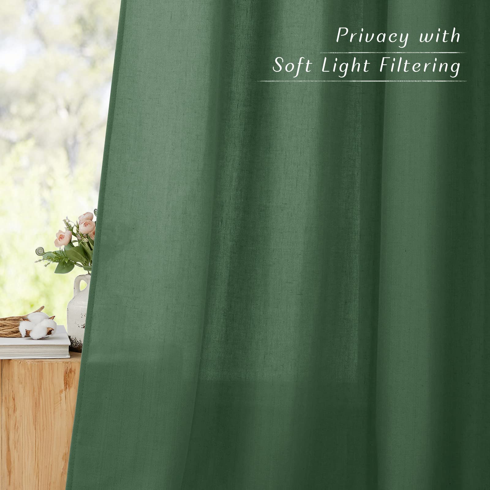 NICETOWN Thick Linen Olive Green Curtains & Drapes, Grommet Linen Blend Privacy with Light Filtering Window Treatments for Bedroom/Living Room, W55 x L90, Olive Green, 1 Pair
