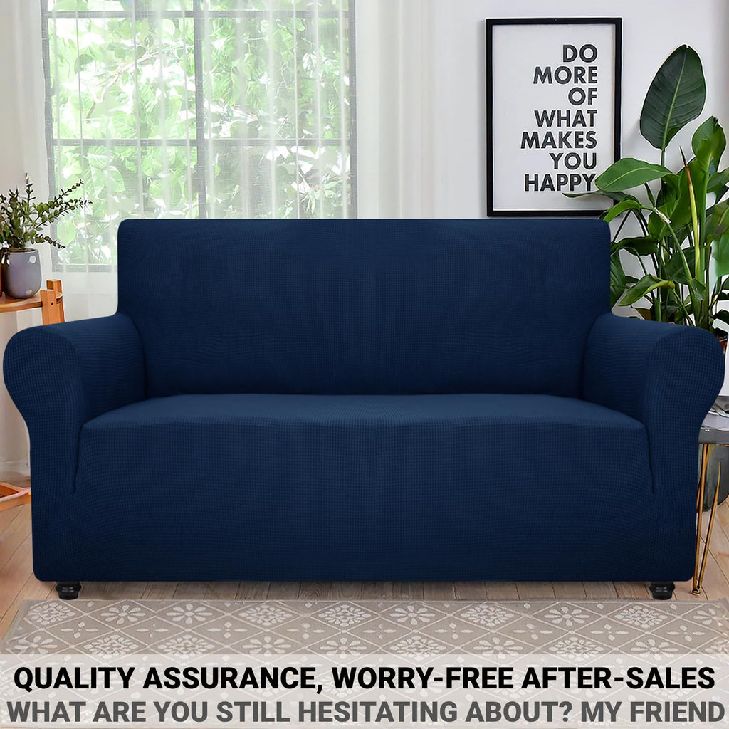 ZNSAYOTX Super Stretch Couch Cover Love Seat Sofa Covers for Living Room Dogs Pet Friendly Furniture Protector Spandex Loveseat Slipcovers with Anti Slip Foam Sticks (Navy Blue, Loveseat)