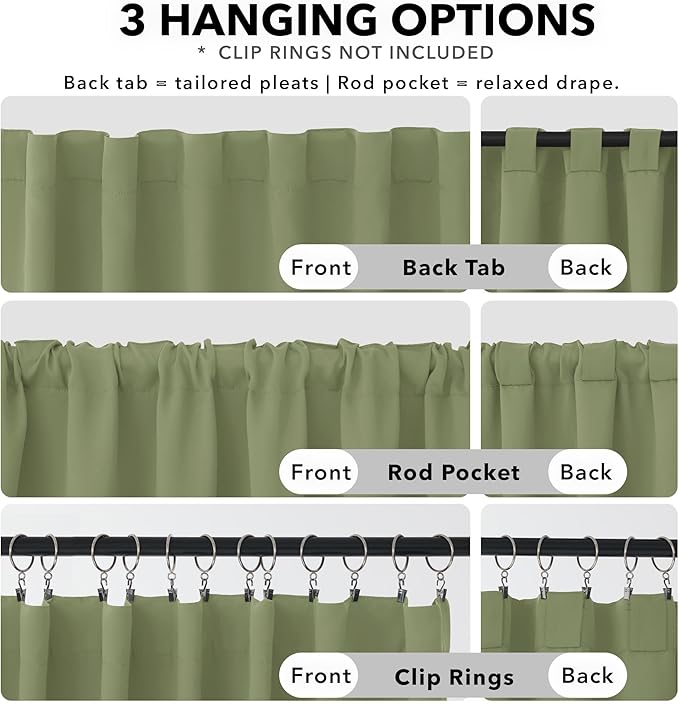 Deconovo Blackout Curtains, Thermal Insulated, W70 x L108 2 Panels, Back Tab, Machine Washable, Room-Darkening Drapes for Bedroom/Living Room Sage Green