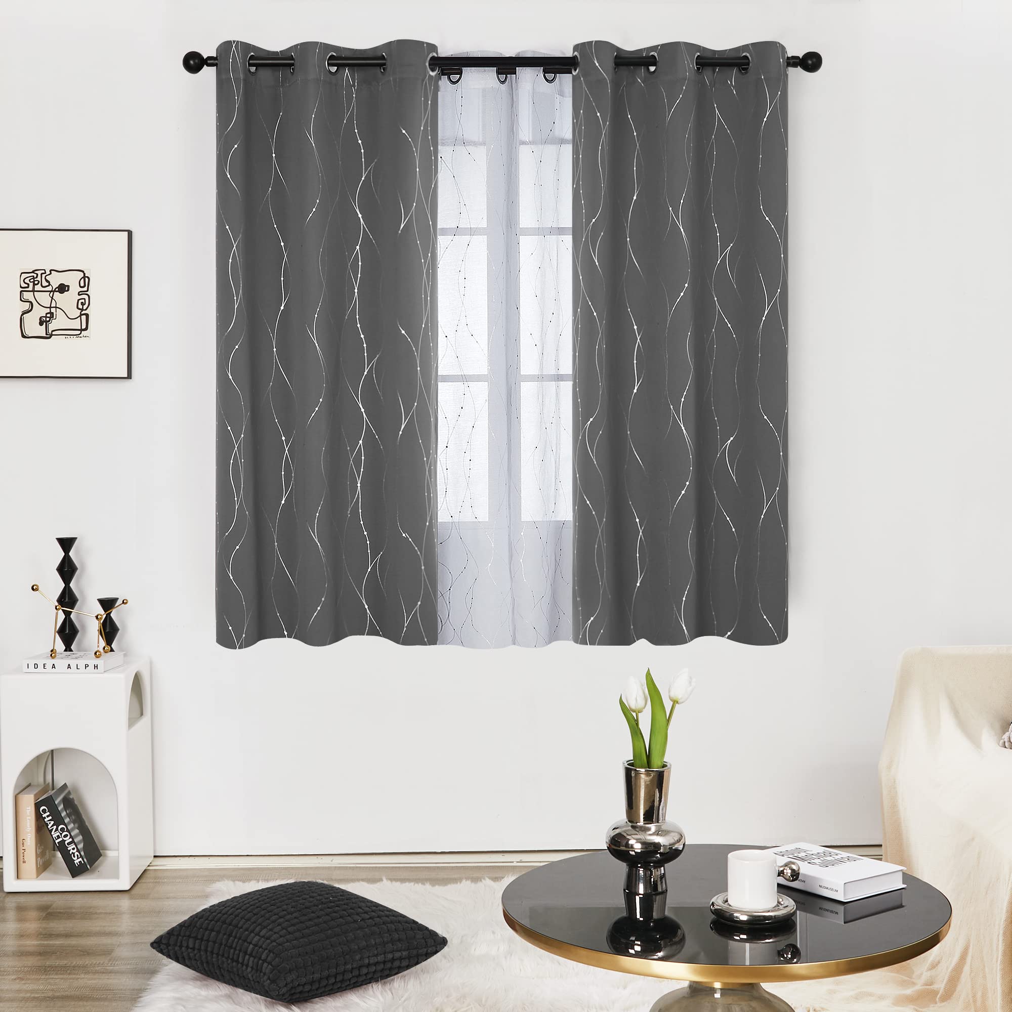 Deconovo Living Room Curtains 45 Inches Long, Blackout Curtains for Bedroom