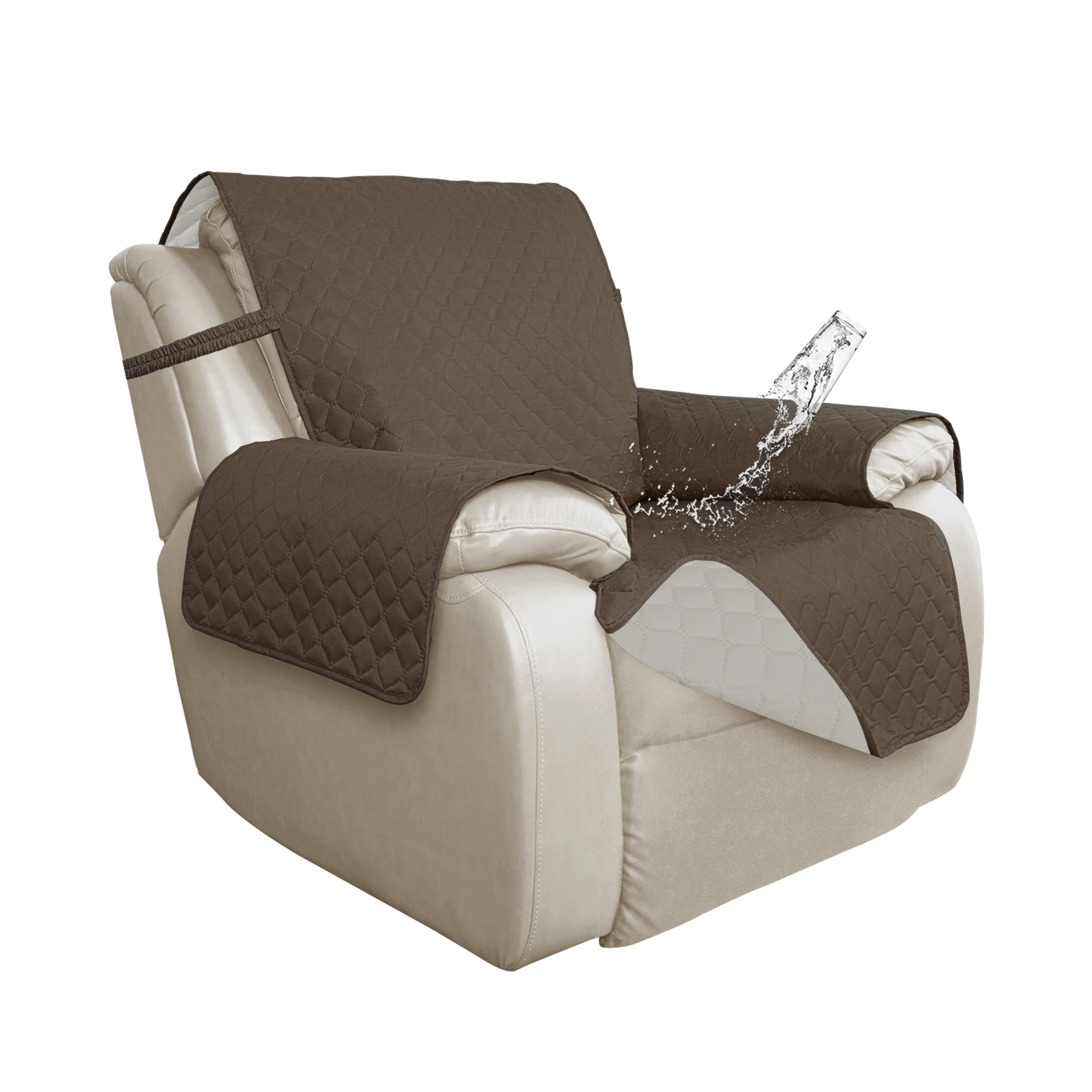 ISSUNTEX Double Protection 100% Waterproof Recliner Covers for Living Room, Reversible Furniture Protector Recliner Couch Sofa Slipcover for Dogs, Pets, Kids (Oversized Recliner, Camel/Ivory)