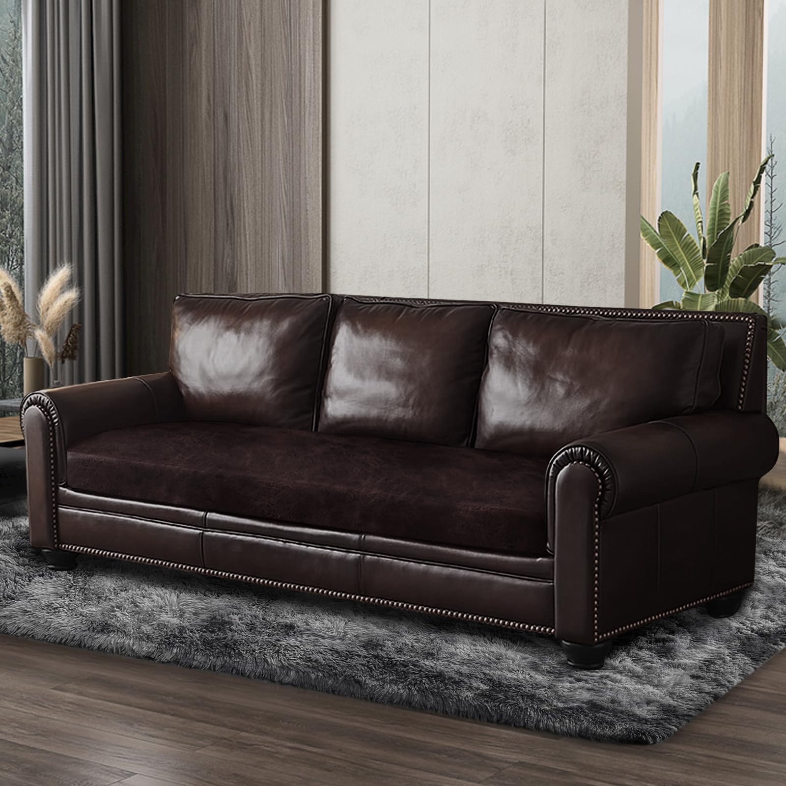 ANARACHON Leather Look Couch Cushion Covers Sofa Seat Slipcovers Sets Couches Furniture Protector for Sectional Armchair Loveseat Pets Kids Stretch Spandex Fabric (1 Cushion XL Sofa, Chocolate)