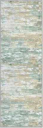 KOZYFLY Modern Abstract Runner Rugs 2x6 Light Green Yellow Machine Washable Area Rug for Bedroom Non-Slip Living Room Rug, Faux Wool Soft Low Pile Office Carpet for Bedroom, Kitchen Bathroom