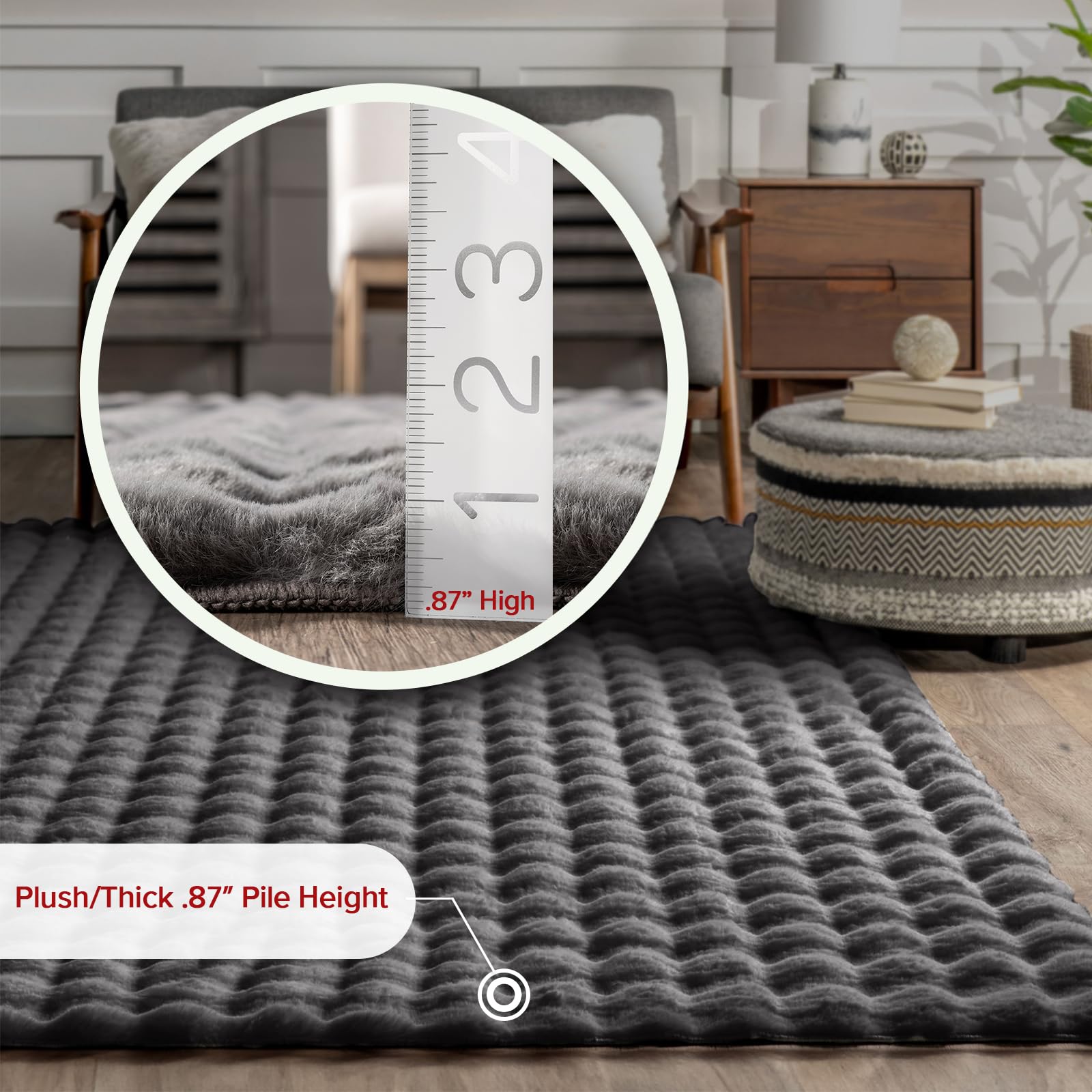 nuLOOM Jeni Dark Grey Checkered Washable Area Rug, 5' x 8'