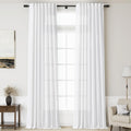 Nanspring White Linen Extra Long Curtains 121 Inches Long 2 Panels Set Back Tab Curtains for Living Room Farmhouse Light Filtering Semi Sheer Linen Drapes Ceiling to Floor for Large Window 52x121