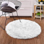 Goolela White Round Rug 3ft Fluffy Faux Sheepskin Fur Rug Small Circle Fuzzy Furry Rug for Bedroom Dorm Bedside Plush Washable Carpet