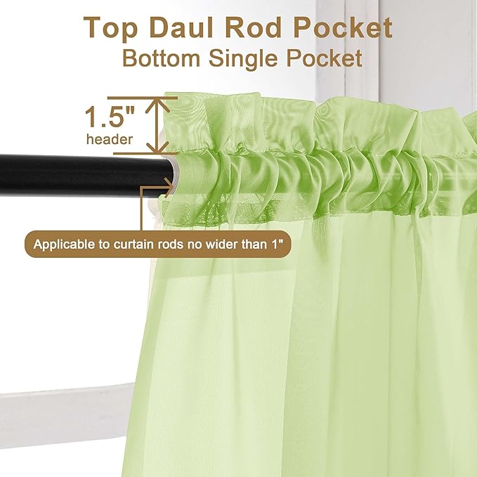 Chyhomenyc Lime Sheer Curtains 45 Inch Long 2 Panels, Light Filtering Short Soft Airy Short Cafe Curtains, Modern Rod Pocket for Dinning Living Room Bedroom, 42Wx45L Inches