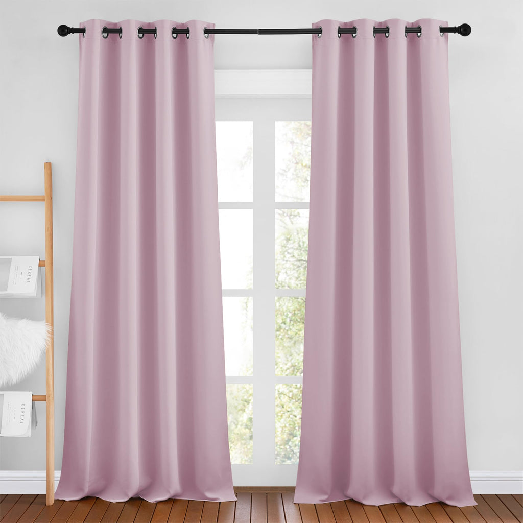 NICETOWN Kitchen Room Darkening Curtains and Drapes - Triple Weave Energy Saving Thermal Insulated Solid Grommet Room Darkening Panels for Patio (1 Pair, 46 inches by 90 Inch, Baby Pink)