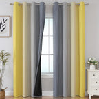 Estelar Textiler Yellow and Grey Blackout Curtains 102 Inch Length 2 Panels Set, Thermal Insulated Ombre Grommet Drapes for Bedroom, Full Room Darkening Gradient Curtains for Living Room, 52Wx102L