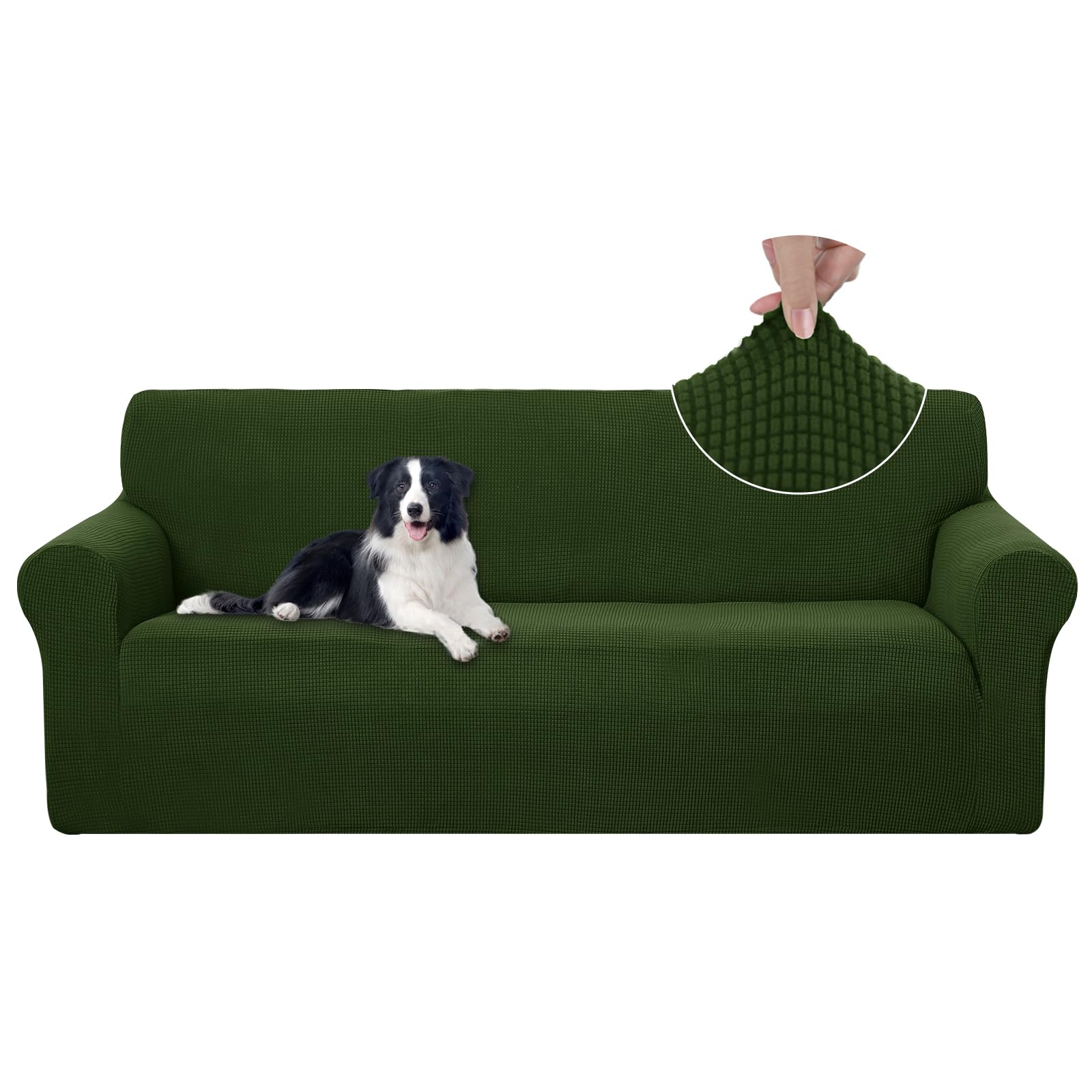 U-NICE HOME Stretch Couch Cover Slipcover for 3 Cushion Sofa, Bronze Green