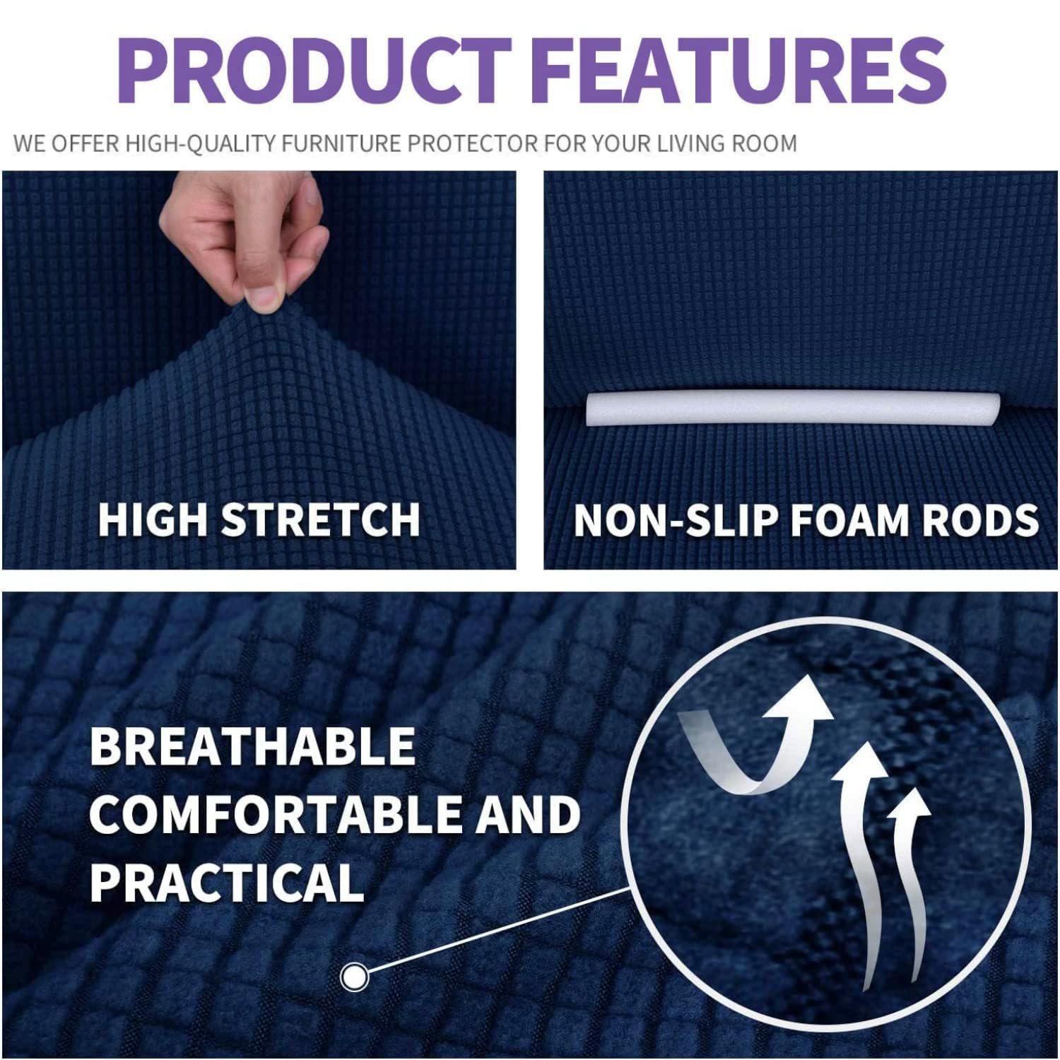 ZNSAYOTX Super Stretch Couch Cover Love Seat Sofa Covers for Living Room Dogs Pet Friendly Furniture Protector Spandex Loveseat Slipcovers with Anti Slip Foam Sticks (Navy Blue, Loveseat)