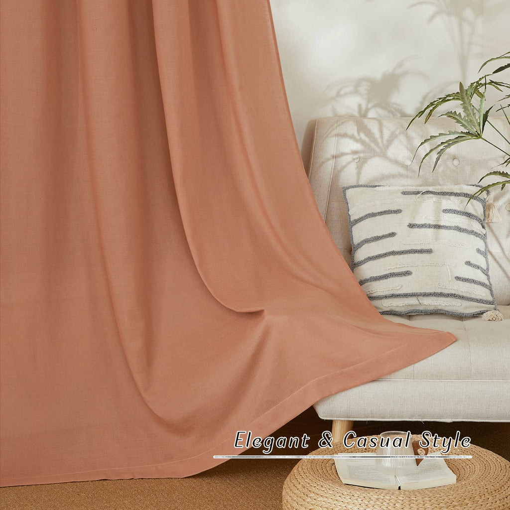 NICETOWN Rustic Linen 102 inch Long Curtains for Living Room, Grommet Privacy Added Thick Linen Weave with Light Filter Window Curtains & Drapes for Bedroom, Terracotta, W55 x L102, 2 Panels
