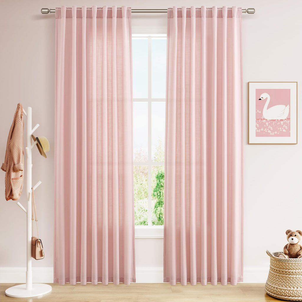 Nanspring Mist Sage Linen Curtains Semi Sheer 96 Inches Long 2 Panels Set for Living Room Back Tab Rod Pocket Light Filtering Drape for Bedroom Modern Farmhouse Coastal Decor Protect Privacy 52x96 — 기타