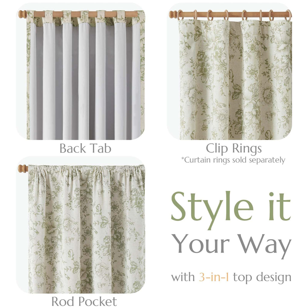 jinchan Floral Linen Blackout Curtains for Bedroom 96 Inches Long