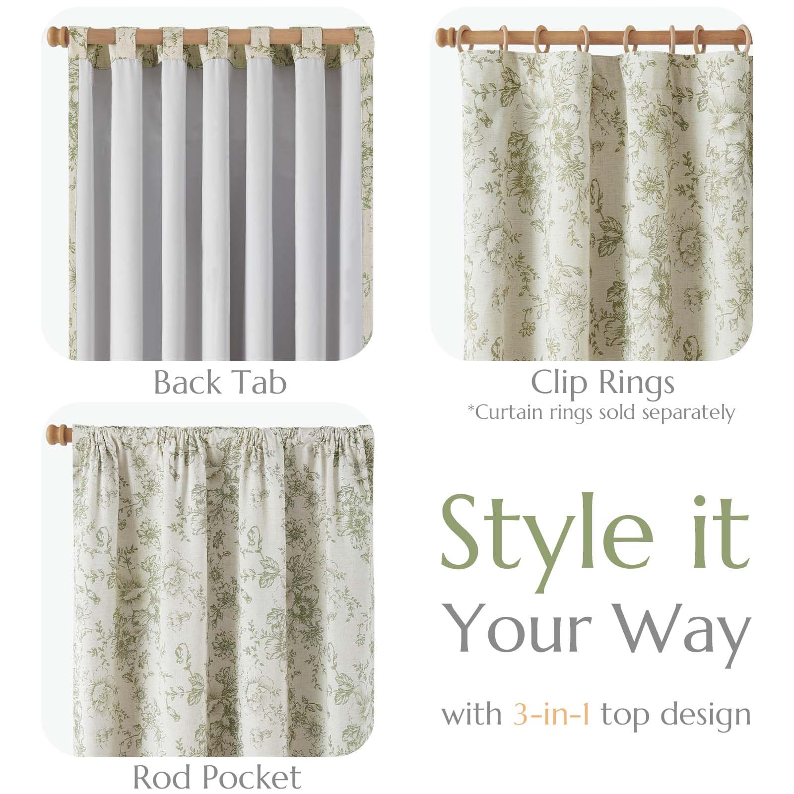 jinchan Floral Linen Blackout Curtains for Bedroom 96 Inches Long