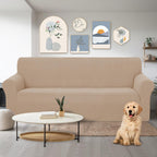 U-NICE HOME Stretch Couch Cover Sofa Covers for 3 Cushion Couch Slipcover with Elastic Bottom Furniture Protector for Dogs, Spandex Jacquard Soft Fabric (Large, Camel)