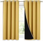 NICETOWN 100% Blackout Curtains with Black Liners, Thermal Insulated Full Blackout 2-Layer Lined Drapes, Noise Cancellation Window Drapes for Dining Room (Bright Yellow, 2 Panels, 52" W by 54" L)