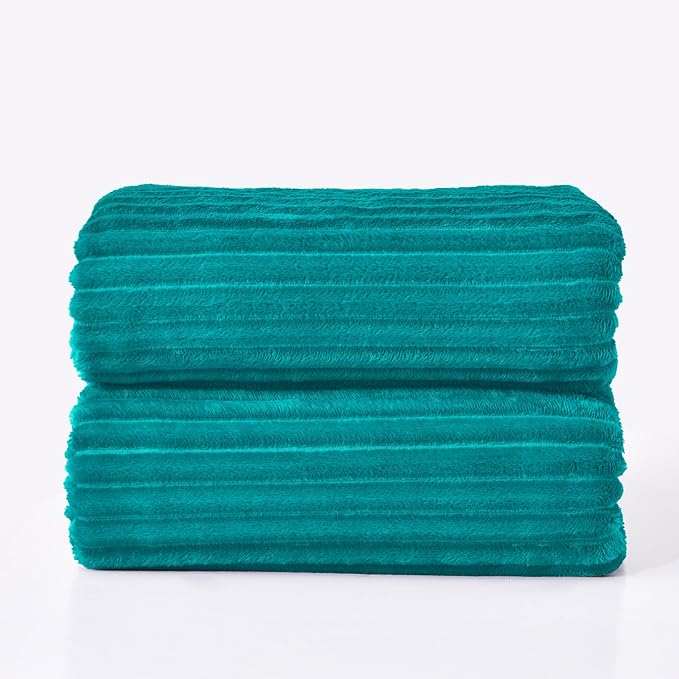 BEDELITE Fleece Blanket Queen Size – 3D Ribbed Jacquard Soft and Warm Decorative Fuzzy Blankets – Cozy, Fluffy, Plush Lightweight Throw Blankets for Couch, Bed, Sofa(Blue, 90x90 inches)