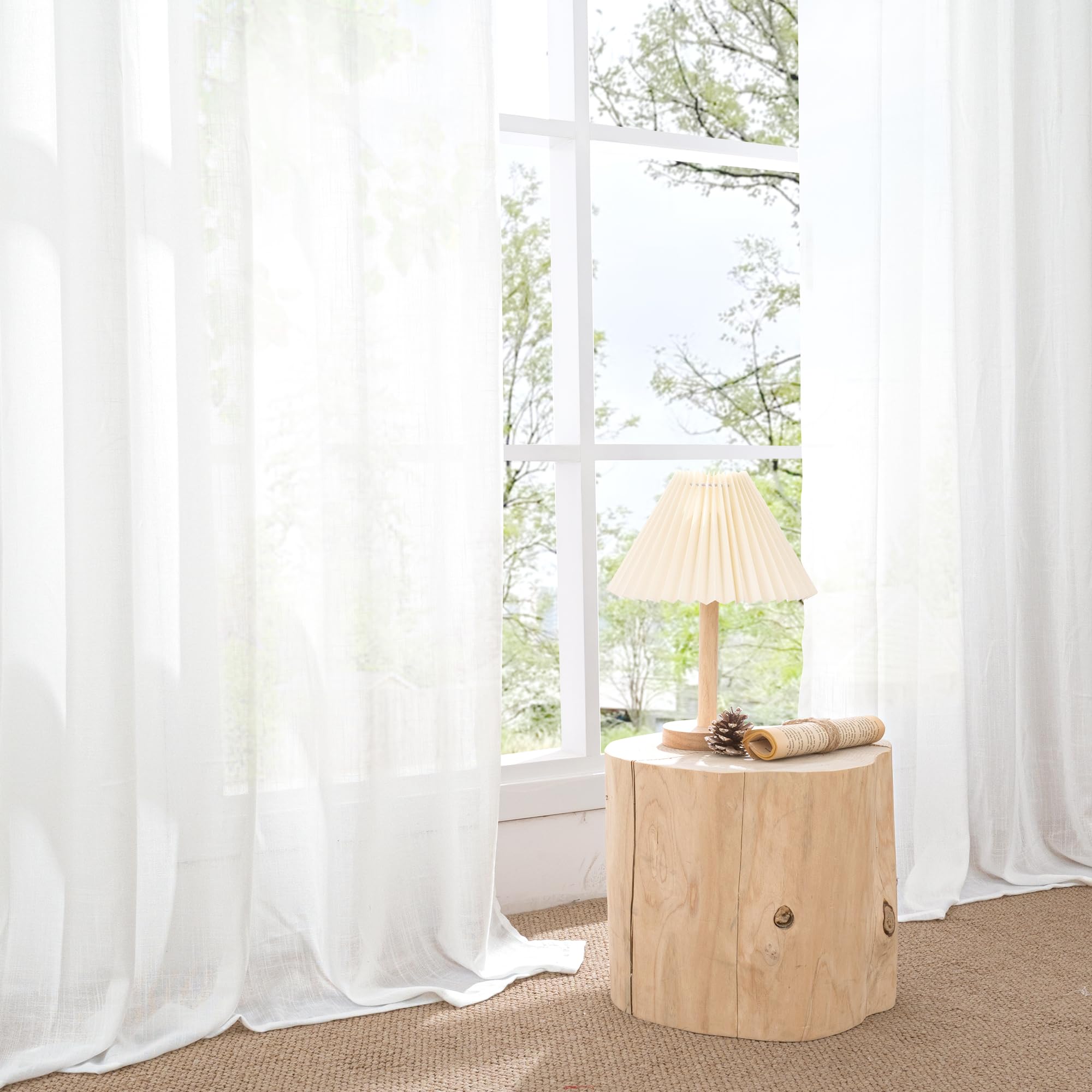 BGment 40 Inches Long White Linen Curtains for Kitchen Cafe Window