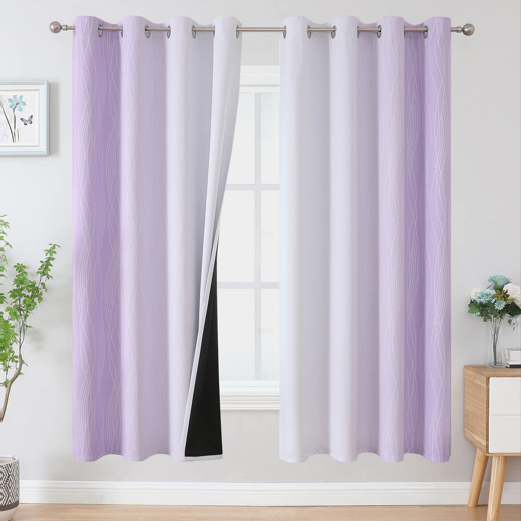 Lilac and Greyish White Ombre Blackout Curtains Living Room 72 Inches Long