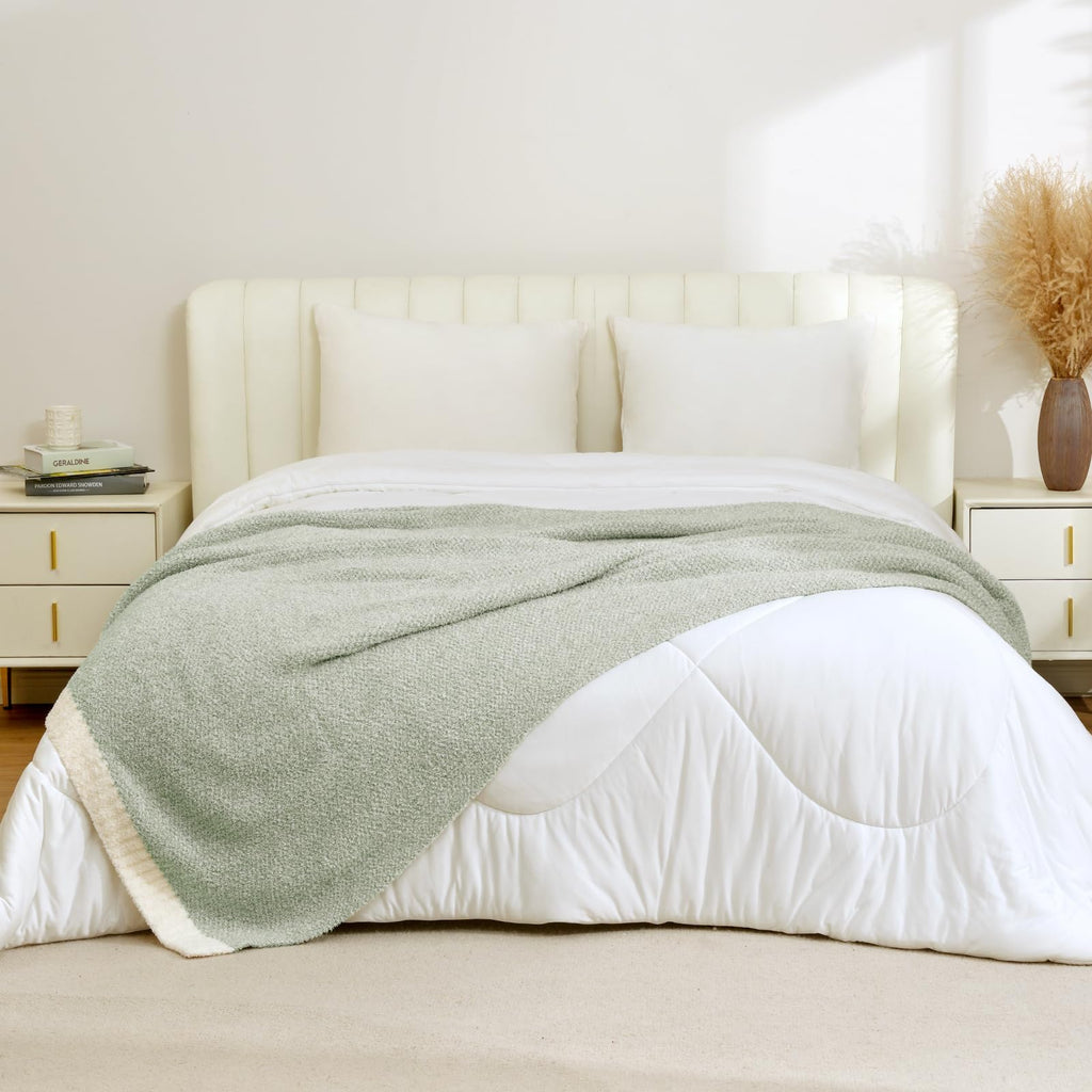 Snuggle Sac Heather Throw Blanket for Couch, Reversible Super Soft Blankets Warm Cozy Knit Fuzzy Plush Lightweight for Sofa, Bed, Camping, Picnic (Sage Green, Twin (60"x80"))