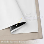 Yakamok 100% Blackout Curtain Panels 72 inches Cold and Light Blocking Drapes for Nursery, 2 Thick Layers Thermal Insulated Draperies (2 Pieces, 50 Wide Each Panel, Natural Front with White Backing)