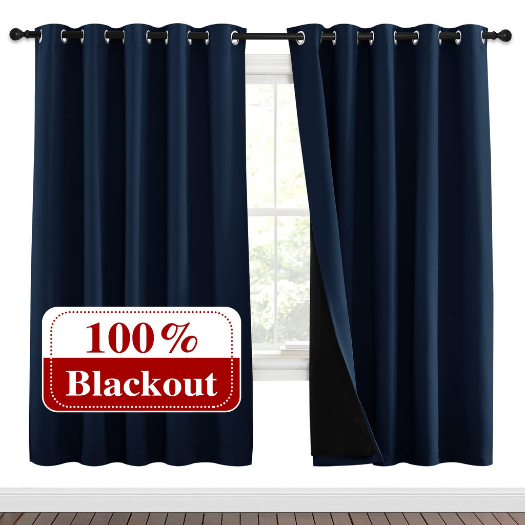 NICETOWN Full Shade Curtain Panels, Pair of Energy Smart & Noise Blocking Out Blackout Drapes for Apartment Window, Thermal Insulated Guest Room Lined Window Dressing(Navy Blue, 70 x 72 inch)