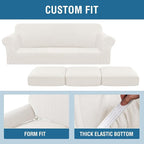 H.VERSAILTEX 4 Piece Stretch Sofa Covers for 3 Cushion Couch Covers for Living Room Furniture (Base Cover Plus 3 Seat Cushion Covers) Upgraded Thicker Jacquard Fabric (Sofa, Porcelain White)