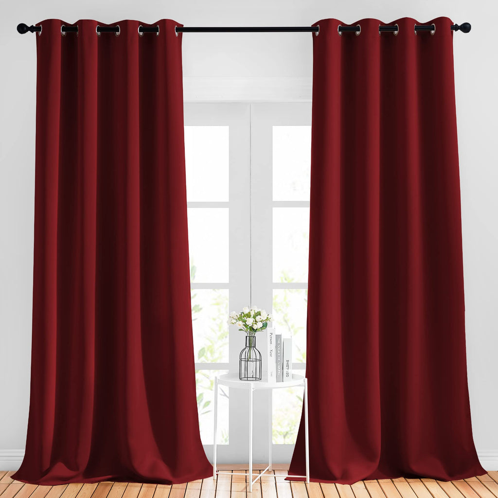 NICETOWN Extra Long Blackout Drapes - (52 inches by 108 inches, Burgundy Red, Set of 2) Window Treatment Light Blocking Privacy Curtain Panels for Window Decoration