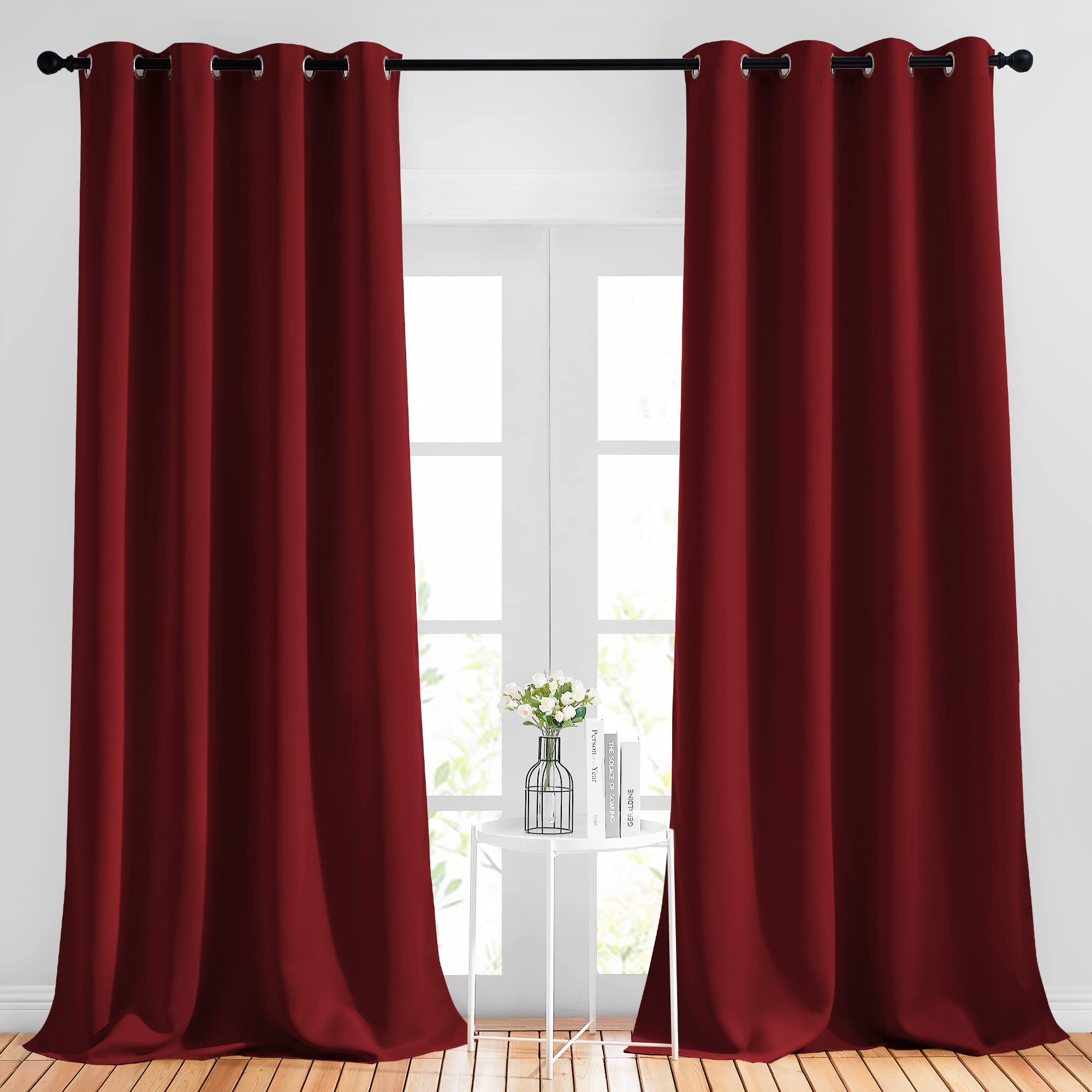 NICETOWN Extra Long Blackout Drapes - (52 inches by 108 inches, Burgundy Red, Set of 2) Window Treatment Light Blocking Privacy Curtain Panels for Window Decoration