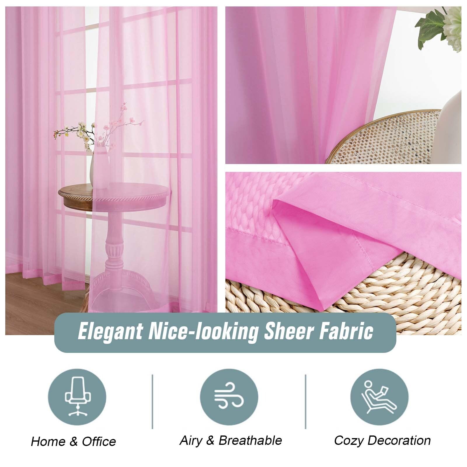 Ebesto Light Pink Window Sheer Curtains 54 inch Length, Soft Airy Light Filtering Sheer Curtain 2 Panels Set, Dual Rod Pocket Gauze Drapes for Living Room Bedroom, 2x42Wx54L Inches