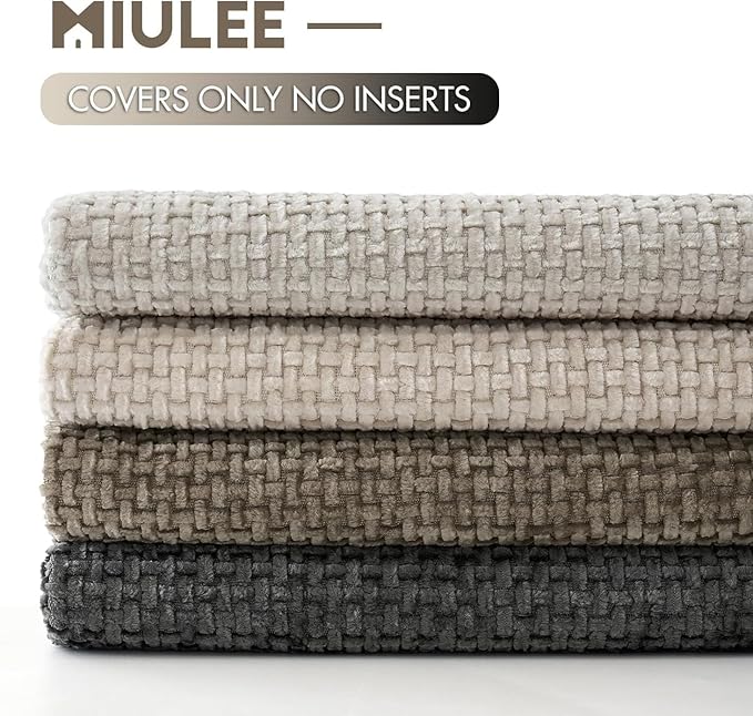 MIULEE Soft Decorative Chenille Euro Pillow Covers Neutral 26x26 Pack of 4