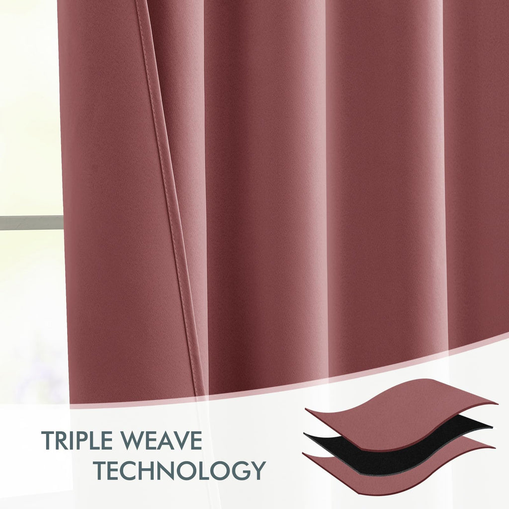 MIULEE Dusty Rose Back Tab Blackout Curtains 52x108 Inch Long 2 Panels Set