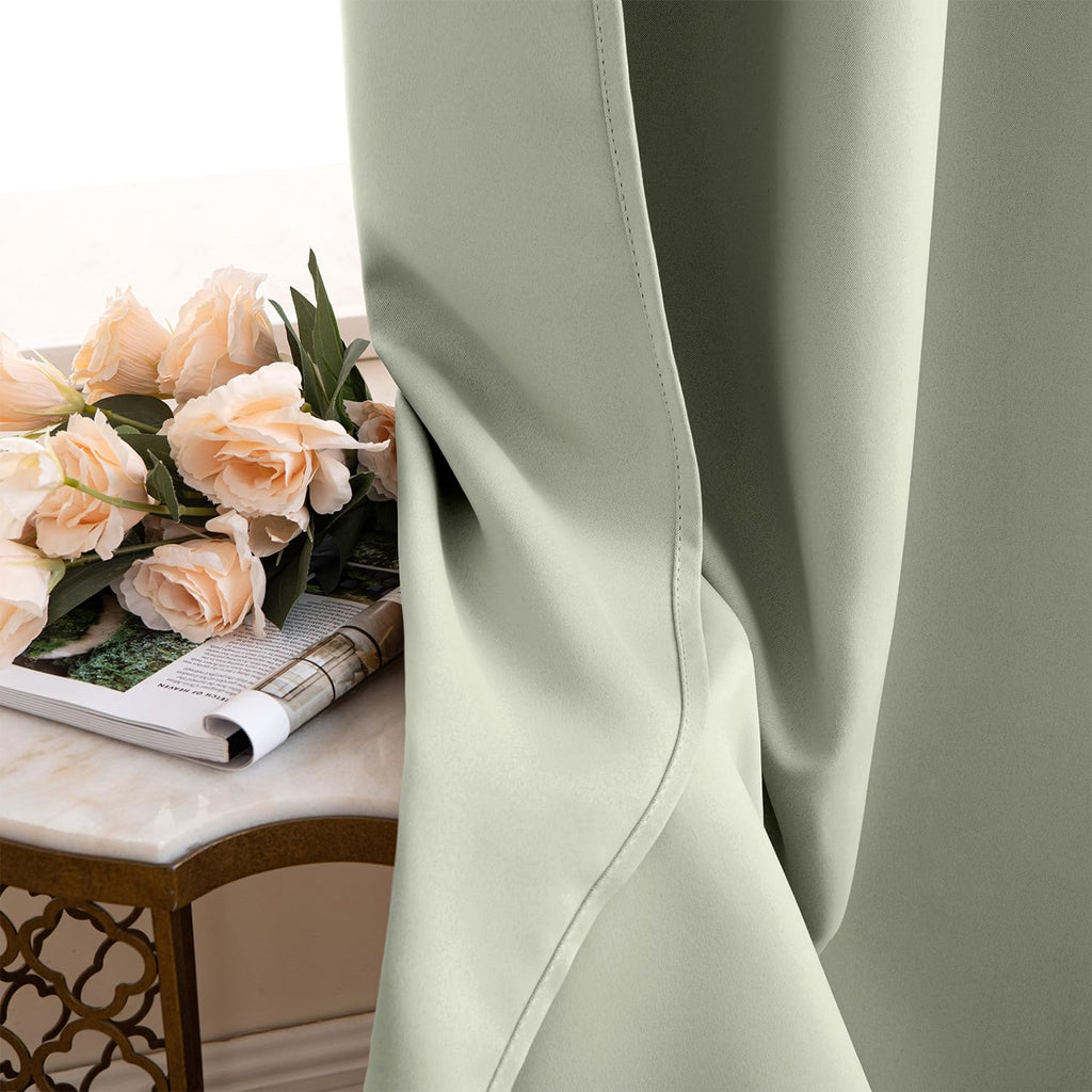 MIULEE Sage Green Blackout Bedroom Curtains Drapes 90 Inch Long 52"x90"