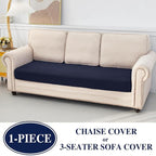 Couch Cushion Cover for Chaise Lounge & Sofa (Washable, Stretch, Separate Seat, 1 Piece for Chaise or Sofa 3-Seater, Navy)