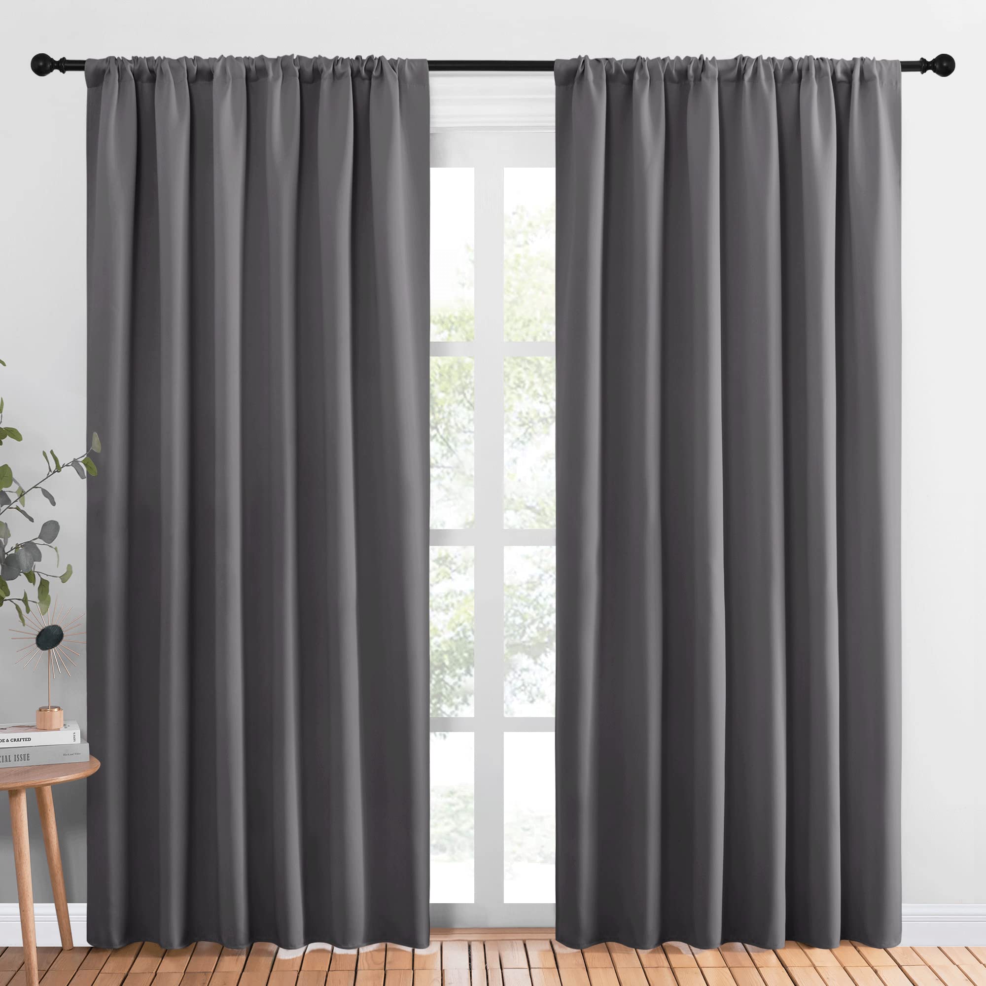 NICETOWN Blackout Curtain Panels for Window - Thermal Insulated Rod Pocket Blackout Drapes/Draperies for Dining Room (2 Panels, W70 x L84 inches, Grey)