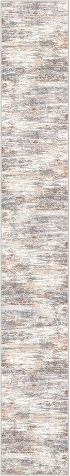 KOZYFLY Modern Abstract Washable Long Runner Rug 2.6x18 Hallway Rug Runner Non-Slip Soft Kitchen Runner Rugs, Multi Grey/Orange 18 Foot Carpet Runners for Stair Entryway Bathroom