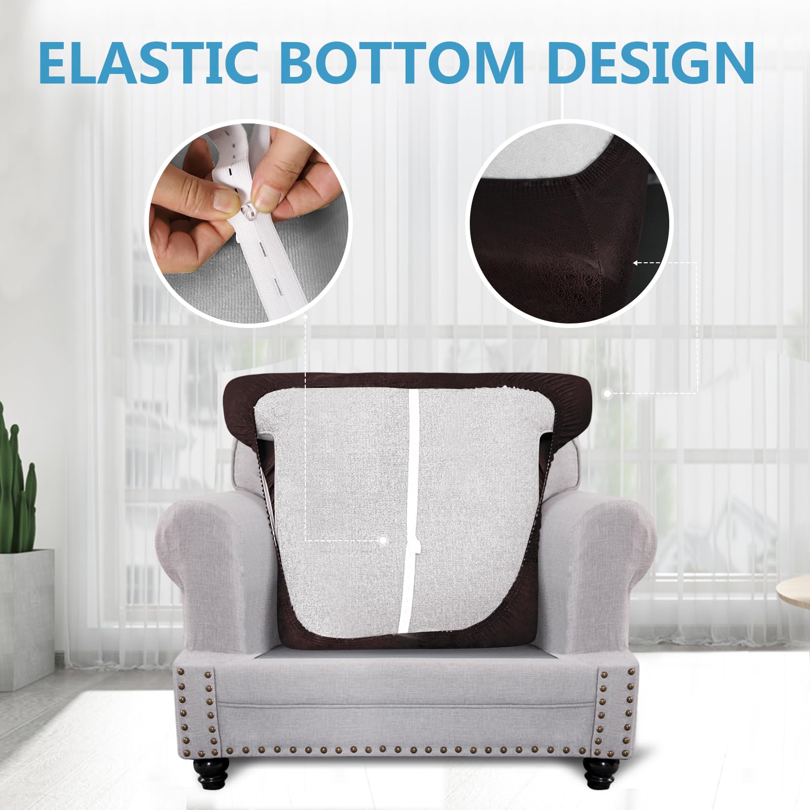 ANARACHON Leather Look Couch Cushion Covers Sofa Seat Slipcovers Sets Couches Furniture Protector for Sectional Armchair Loveseat Pets Kids Stretch Spandex Fabric (1 T-Cushion Armchair, Chocolate)