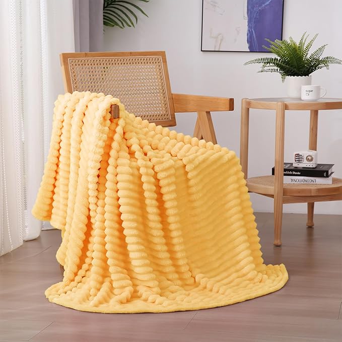 Light Yellow Fleece Throw Blanket 60”×80” for Couch Sofa Livingroom