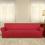 PureFit Super Stretch 4 Seater Sofa Slipcover – Spandex Non Slip Soft Couch Sofa Cover, Washable Furniture Protector with Non Skid Foam and Elastic Bottom for Kids, Pets （XX Large, Red）