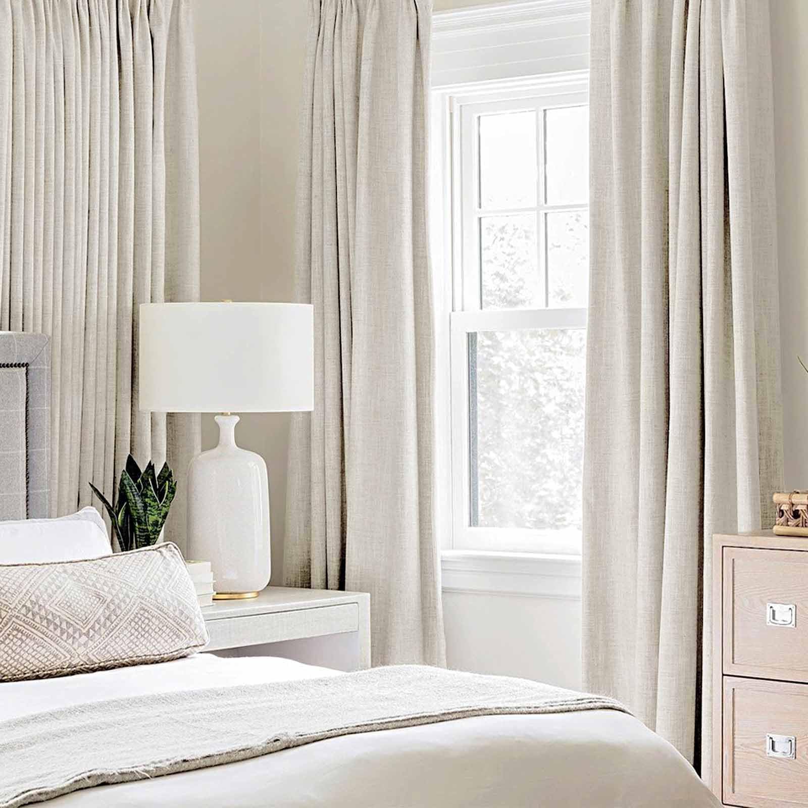 MIULEE 100% Blackout Linen Curtains for Bedroom 52x84 Inches Linen Beige