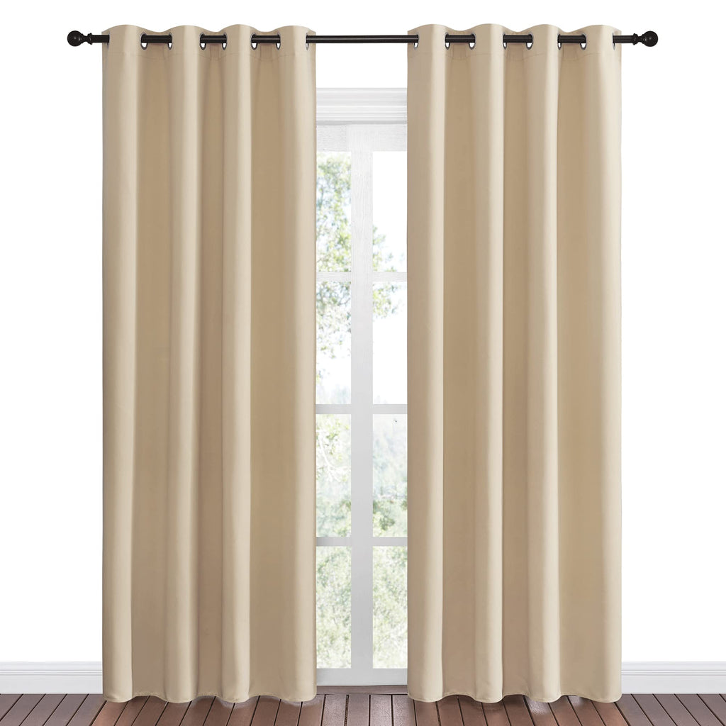 NICETOWN Bedroom Room Darkening Draperies - Home Fashion Thermal Insulated Solid Grommet Room Darkening Window Curtains for Hall Room (1 Pair, 55 inches Wide by 86 inches Long, Beige)